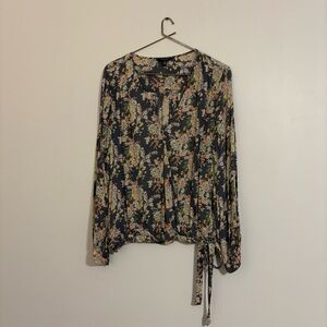 Lucky Brand Floral Tie-Waist Blouse - Size Large
